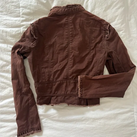 Elegant Brown Frayed Blazer - Picture 2 of 3